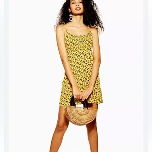TOPSHOP Yellow & Black Floral Mini Dress Size 6